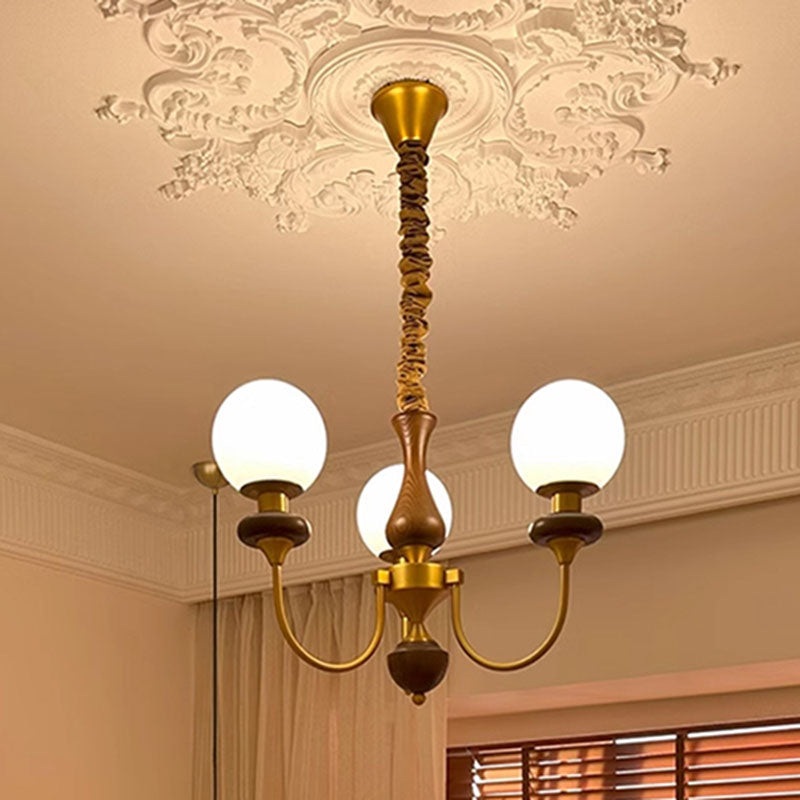 Contemporary Retro Magic Bean Branch Spherical Glass Hardware Wood 3/6/8-Light Chandelier For Living Room