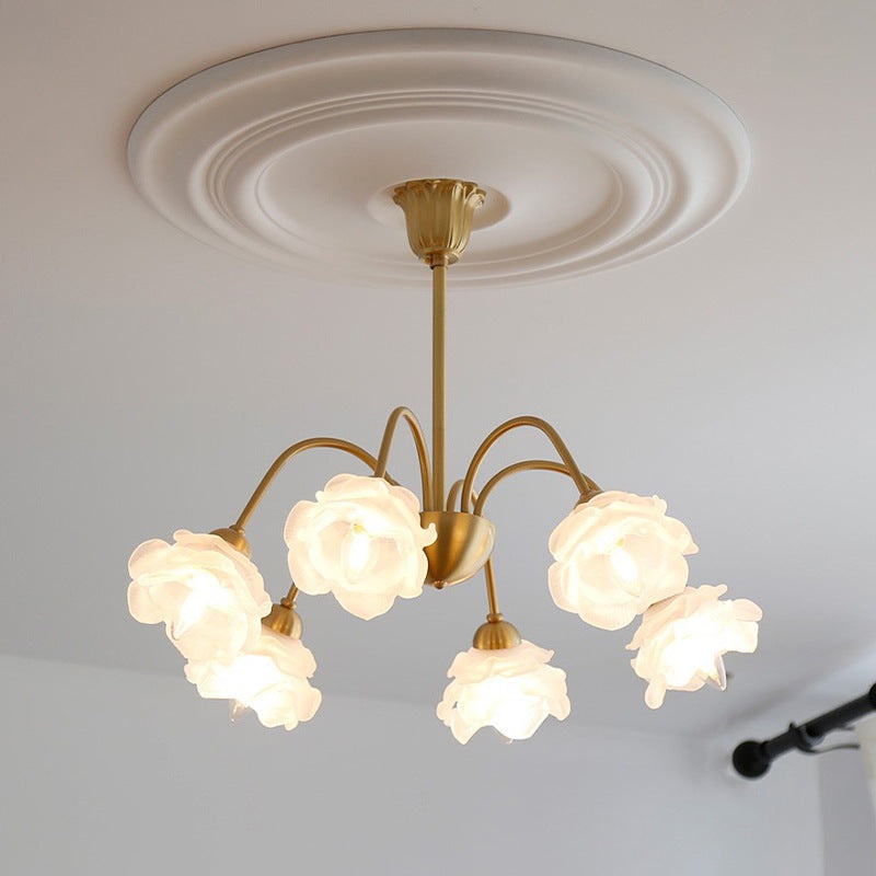Traditional Vintage American Floral Branch Round Glass Iron 5/6/8 Lights Chandelier For Living Room