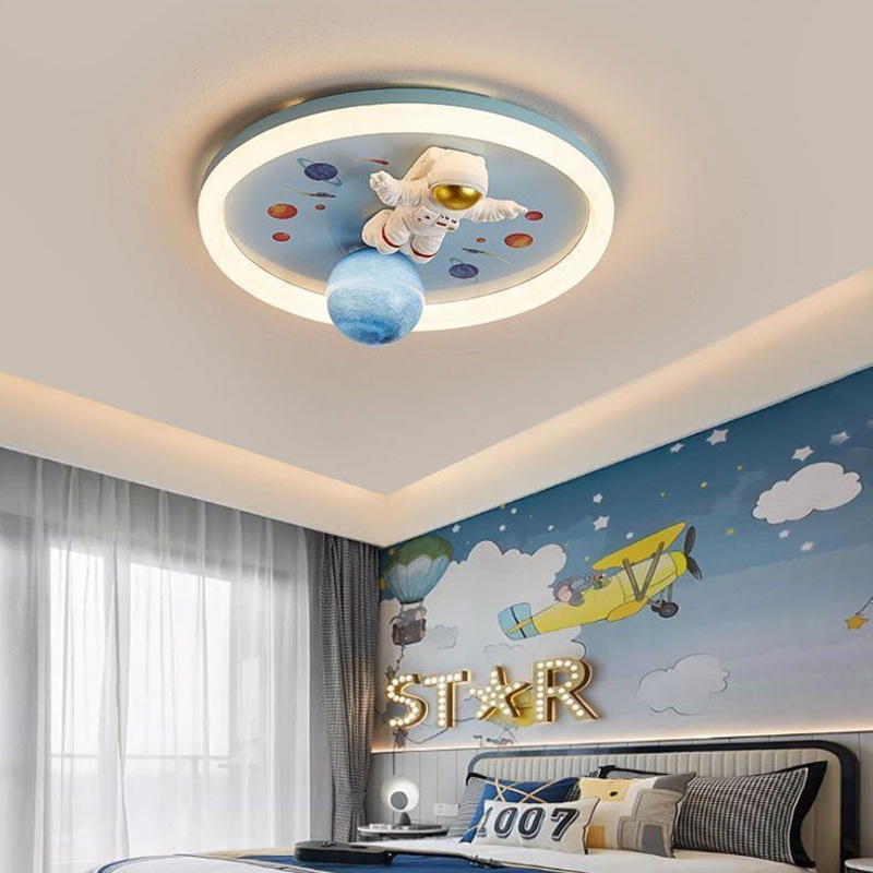 Contemporary Creative Cartoon Kids Space Astronaut Resin Iron Acrylic LED Flush Mount Lighting For Bedroom