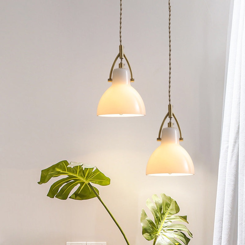 Contemporary Nordic Bowl Shaped Brass Glass 1-Light Pendant Light For Living Room
