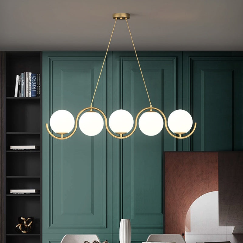 Contemporary Scandinavian Full Copper Round Orb Glass Lampshade 3/5/7 - Light Chandeliers Island Light For Dining Room
