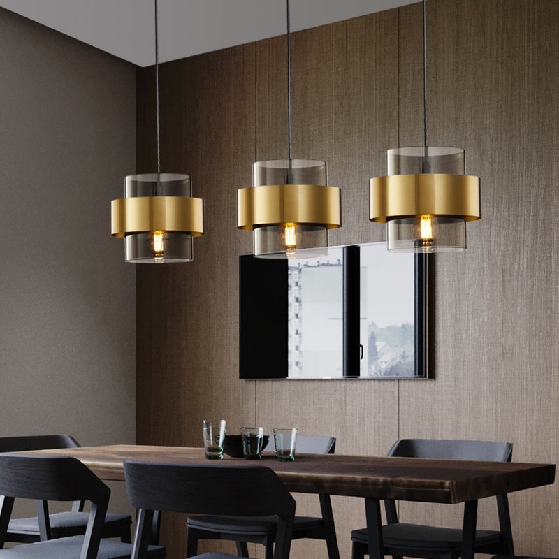 Contemporary Scandinavian Iron Glass Cylinder 1-Light Pendant Light For Bedside