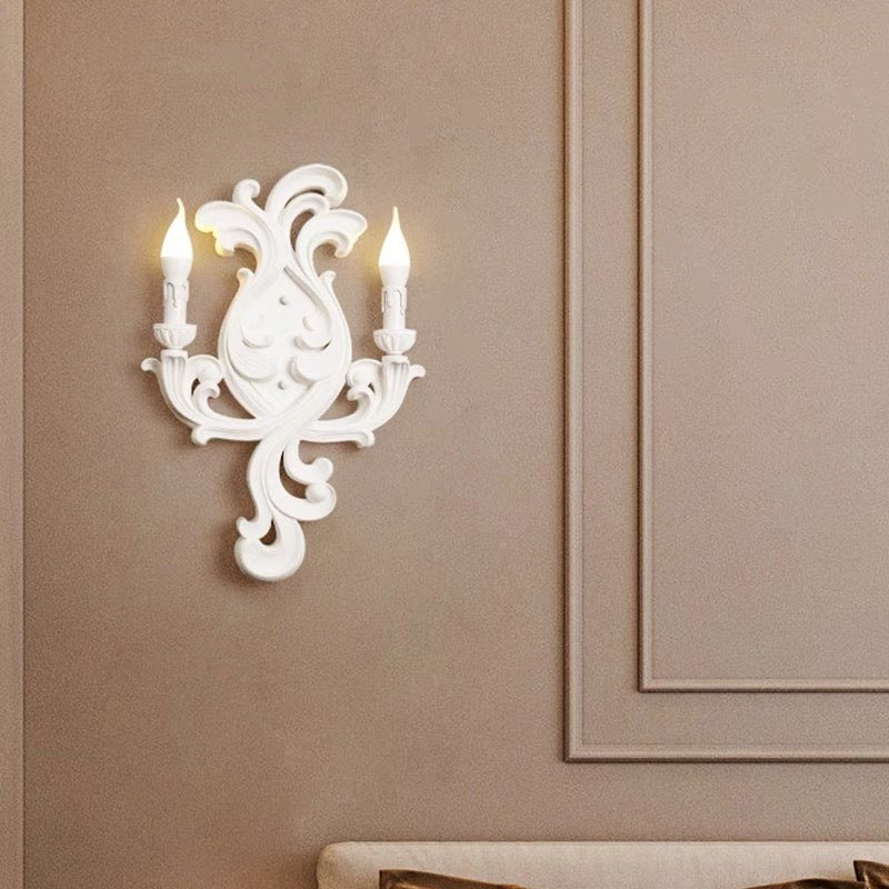 Traditional French Striped Curved Carved Plaster ABS 1/2 Light Wall Sconce Lamp For Living Room