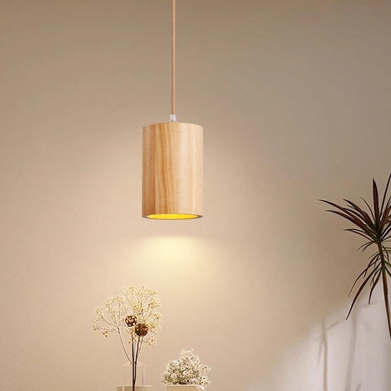 Traditional Japanese Column Wood 1-Light Pendant Light For Living Room
