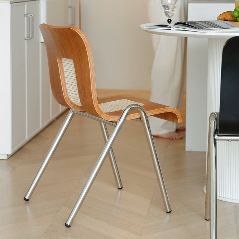 Traditional Japanese Rectangular Solid Wood Stainless Steel Dining Chair Backrest For Dining Room