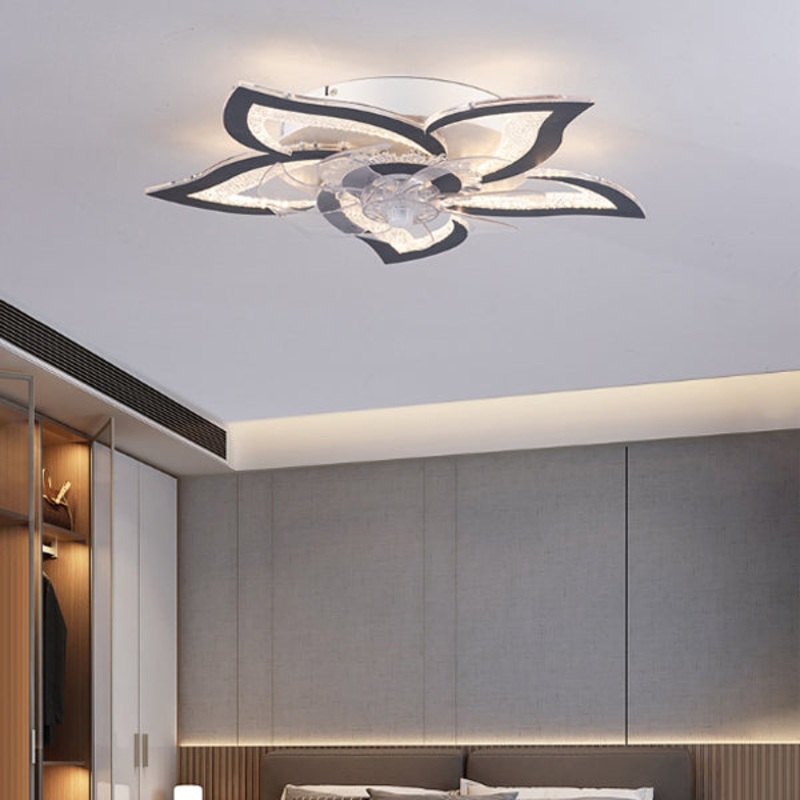 Contemporary Creative Aluminum Acrylic ABS Fan LED Flush Mount Ceiling Fan Light For Bedroom
