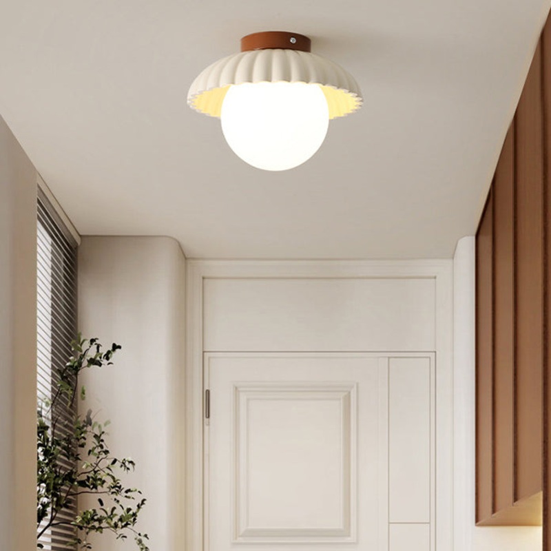 Contemporary Nordic Dome Bud Shape Cream Iron Glass 1 - Light Semi-Flush Mount Ceiling Light For Hallways