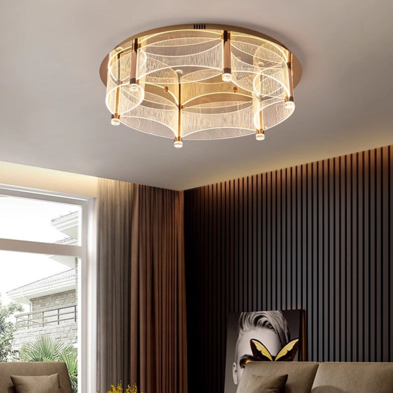 Modern Luxury Round Acrylic Lampshade Stainless Steel Aluminum LED Flush Mount Ceiling Light For Living Room