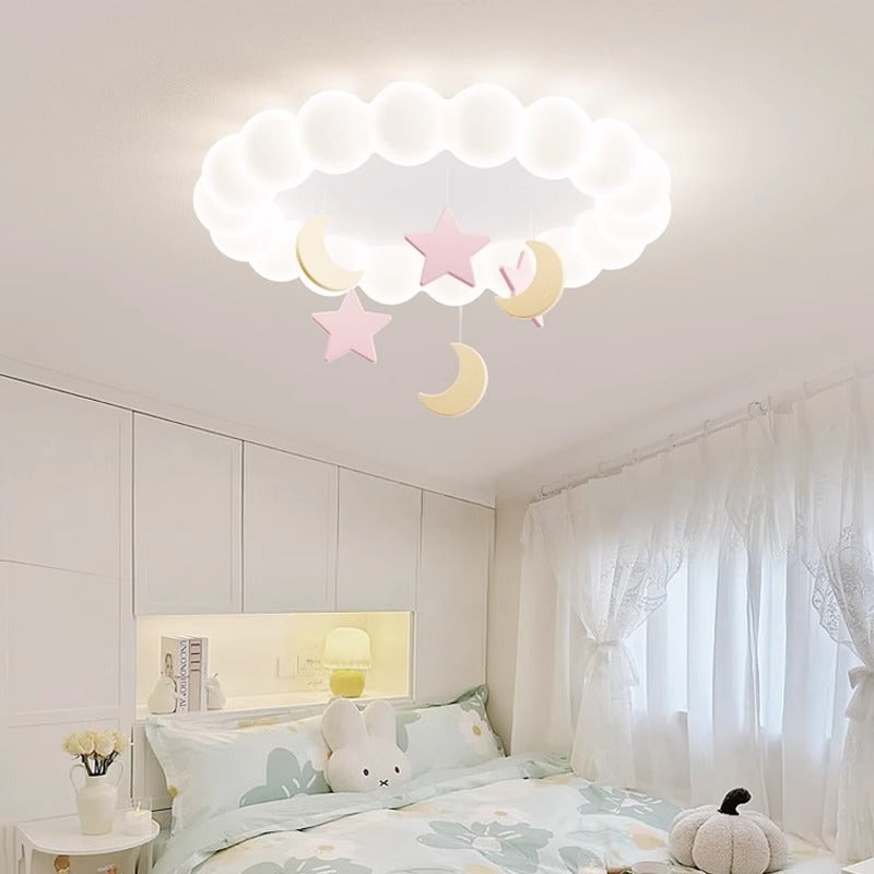 Modern Minimalist Cute Bubble Star Moon Round Dome Hardware Resin Acrylic LED Flush Mount Ceiling Light For Bedroom