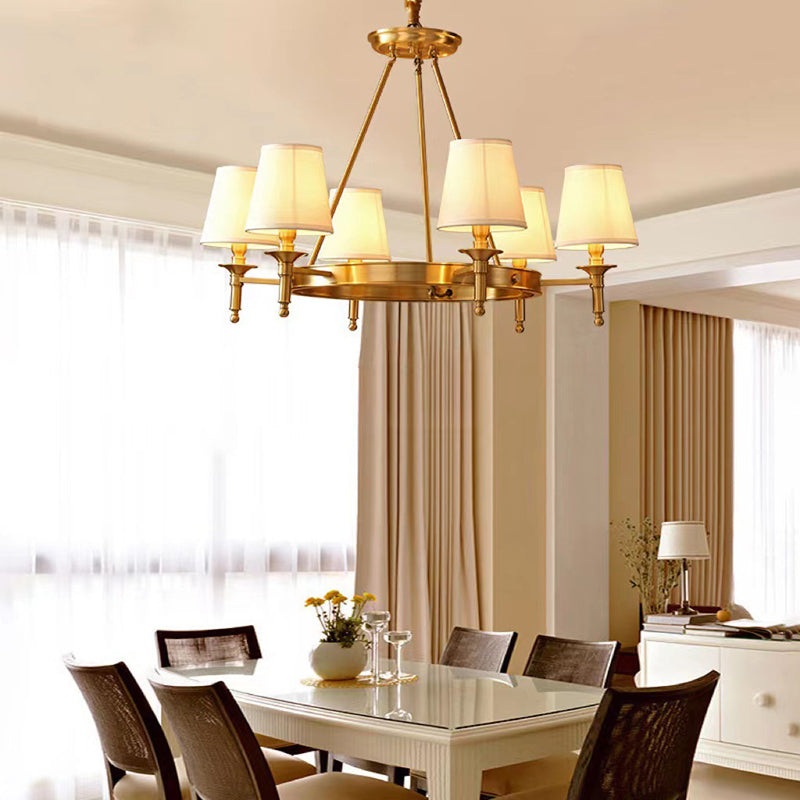 Traditional Vintage Round Cylinder Copper Fabric 5/6/8/10 Light Chandelier For Living Room