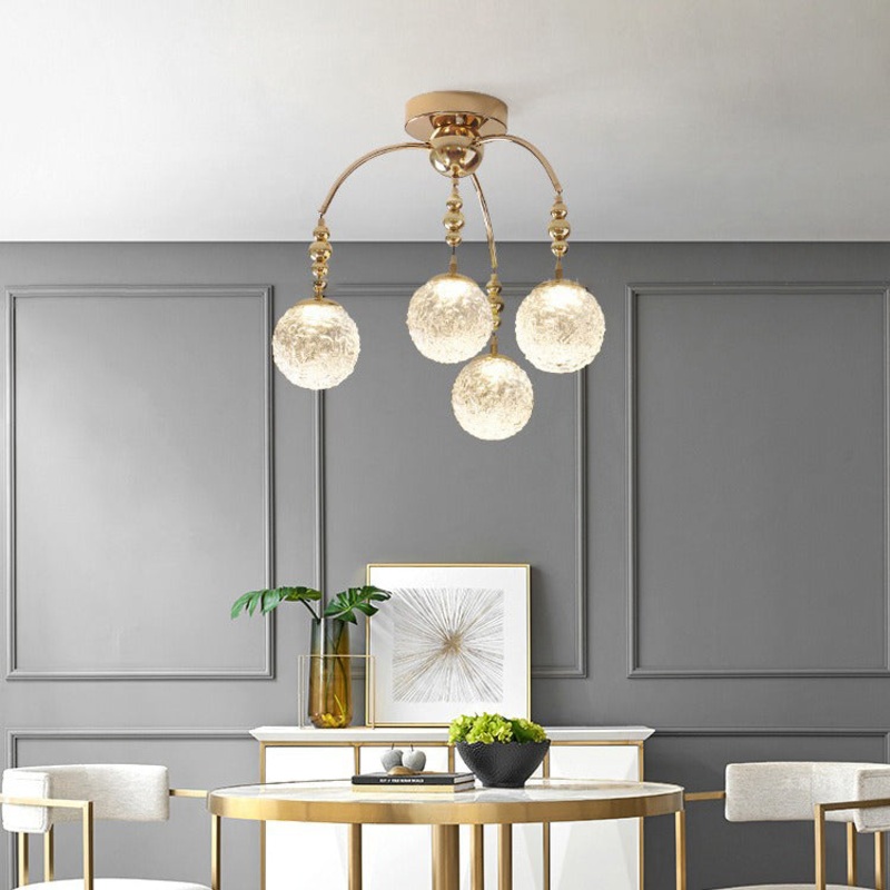 Contemporary Nordic Branch Curved Pole Orb Hardware Glass 4/7 Light Semi-Flush Mount Ceiling Light For Living Room