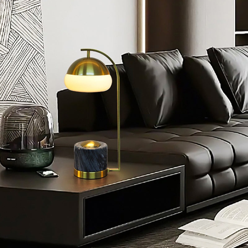 Contemporary Nordic Round Cylinder Oval Metal Marble Glass 1-Light Table Lamp For Bedroom