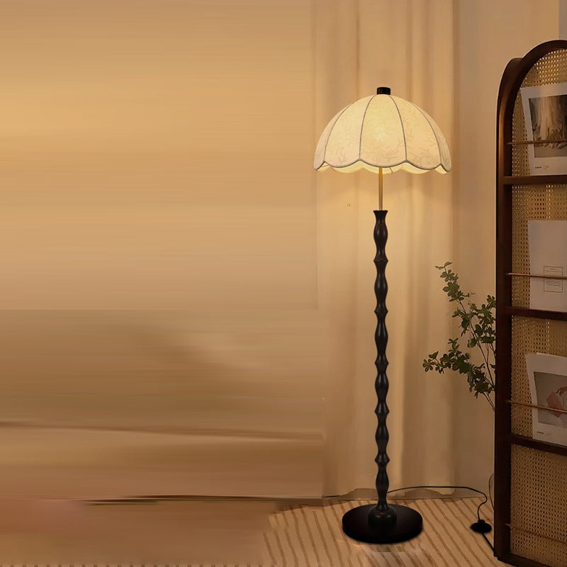 Contemporary Retro Fabric Round Shade Iron Wood 1-Light Standing Floor Lamp For Living Room