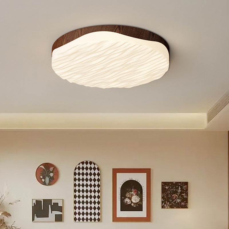 Contemporary Retro Round Ripple Iron Acrylic LED Flush Mount Ceiling Light For Bedroom