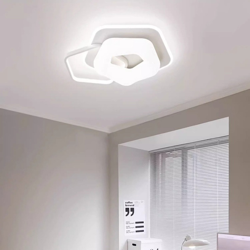 Modern Art Deco Floral Triangle Pentagram Round PE Hardware LED Flush Mount Ceiling Light For Living Room