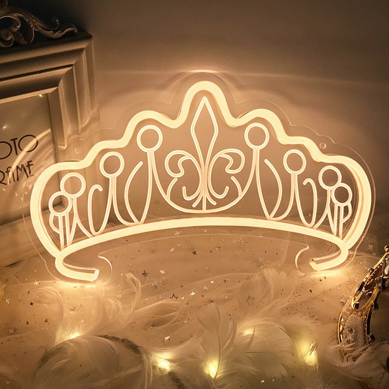 Modern Art Deco Silica Acrylic Crown LED Table Lamp Neon Lighting For Bedroom
