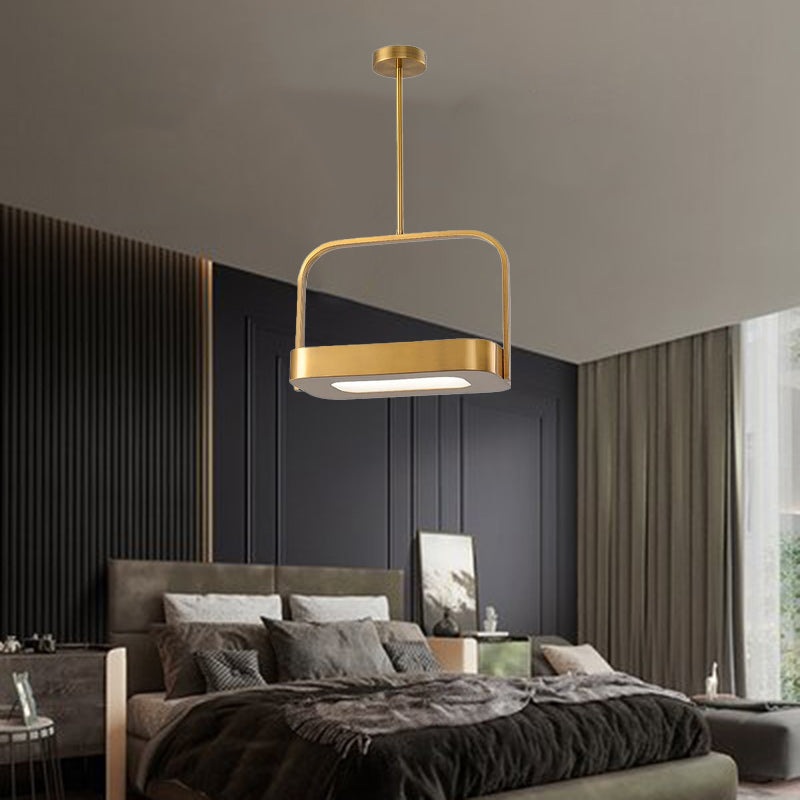 Modern Minimalist Carrying Bag Shape Rectangle Iron Acrylic LED Pendant Light For Bedroom