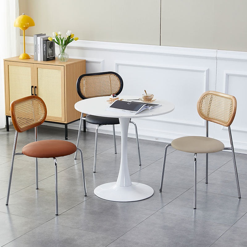 Modern Minimalist Oval Round Leather Metal Dining Chair Backrest For Dining Room