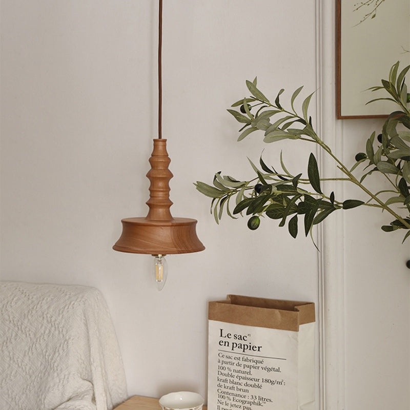Traditional Japanese Dome Rubber Wood Lampshade Hardware 1 - Light Pendant Light For Dining Room