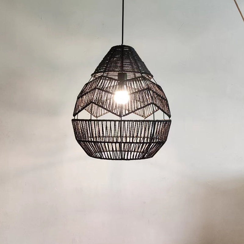 Traditional Japanese Rattan Weaving Cage 1-Light Pendant Light For Living Room