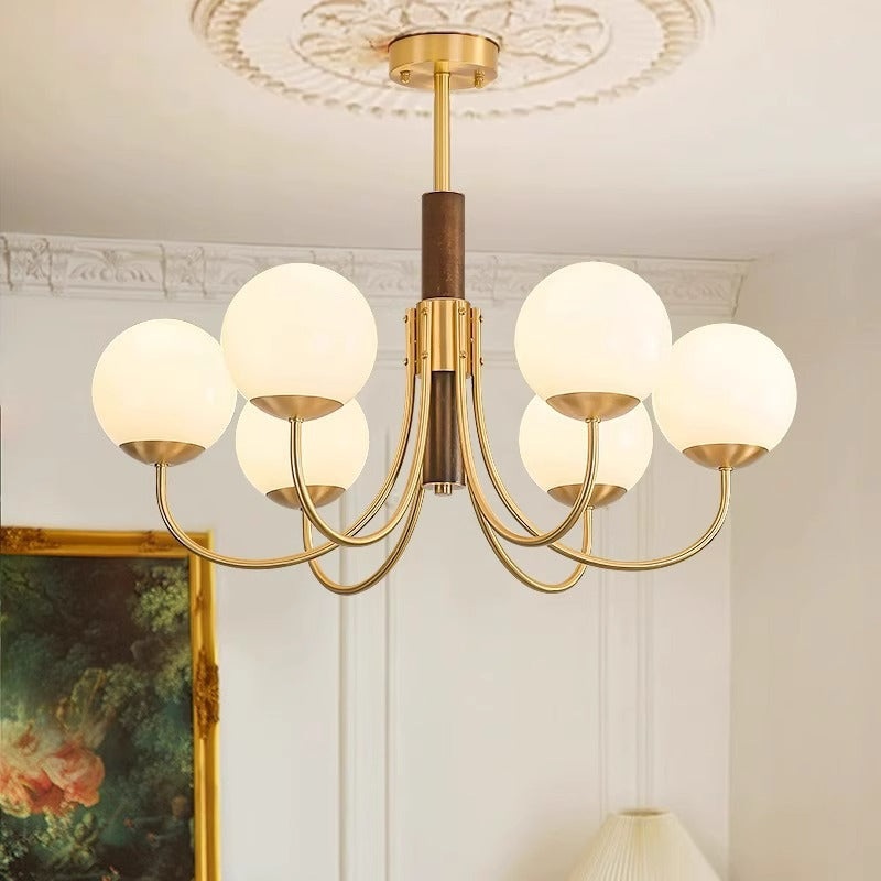 Traditional Vintage Globe Copper Wood Glass 3/6-Light Chandelier For Living Room