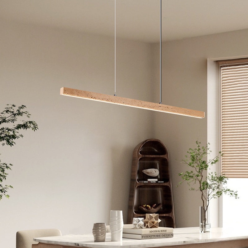 Traditional Vintage Travertine Straight Line Solid Wood LED Island Light Pendant Light For Living Room