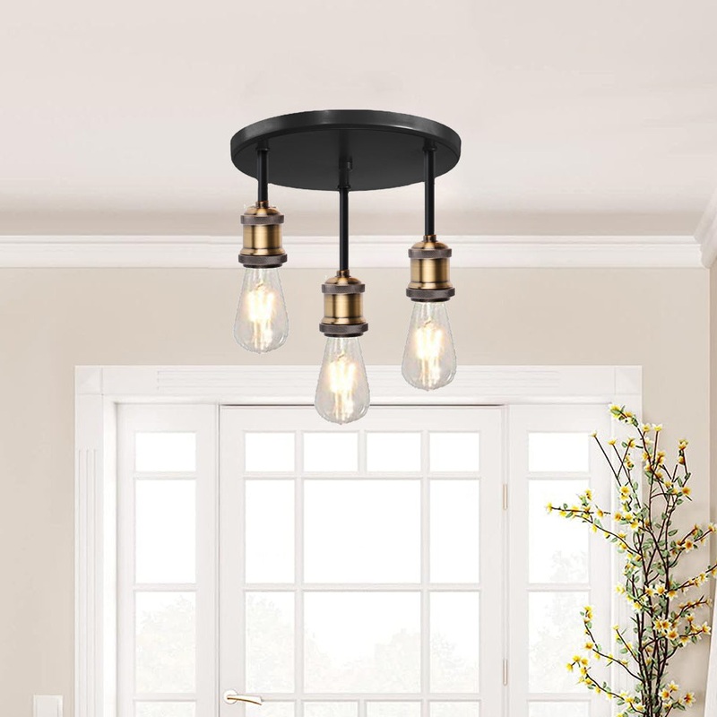 Contemporary Industrial Iron Bulb 1/3 Light Semi-Flush Mount Ceiling Light For Dining Room