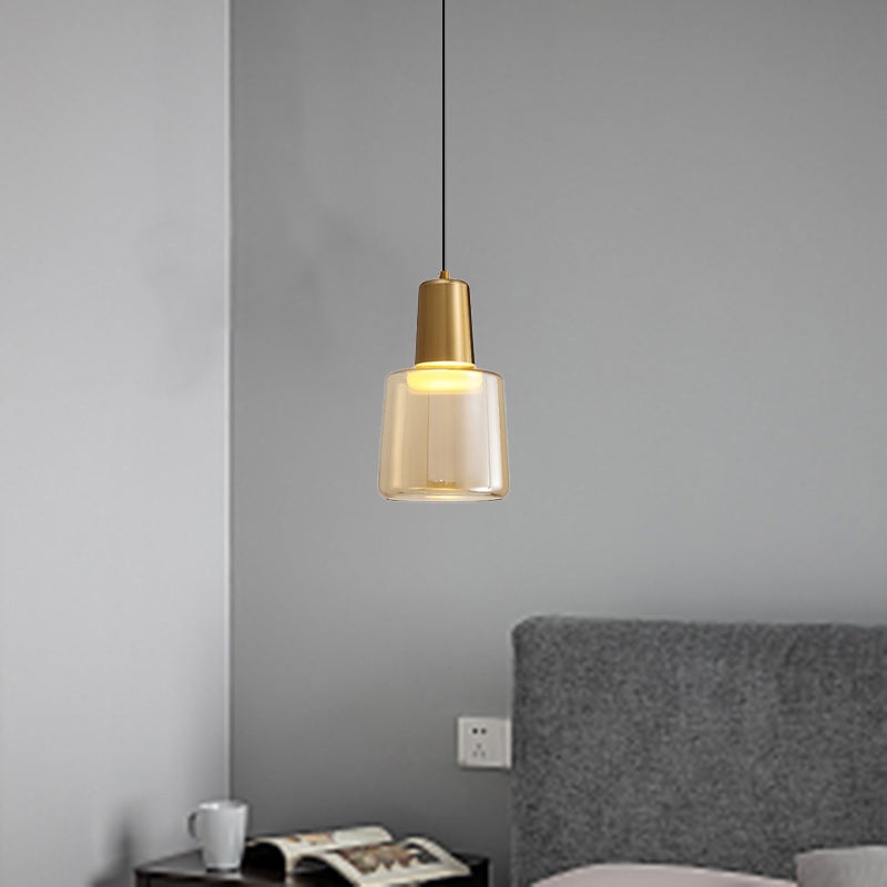 Contemporary Nordic Cylinder Iron Glass 1-Light Pendant Light For Living Room
