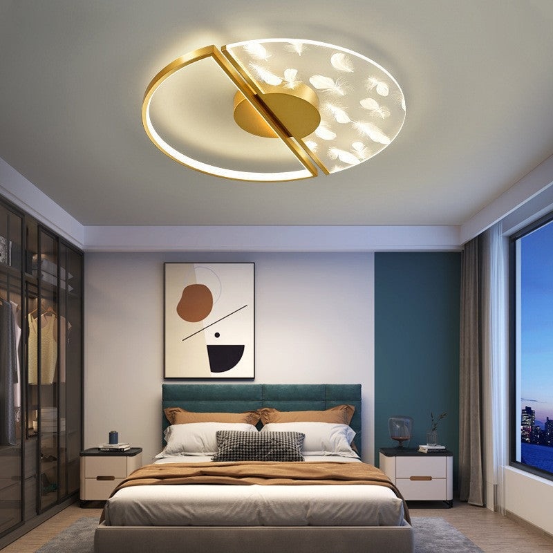 Contemporary Nordic Round Iron Glass LED Semi-Flush Mount Ceiling Light For Bedroom