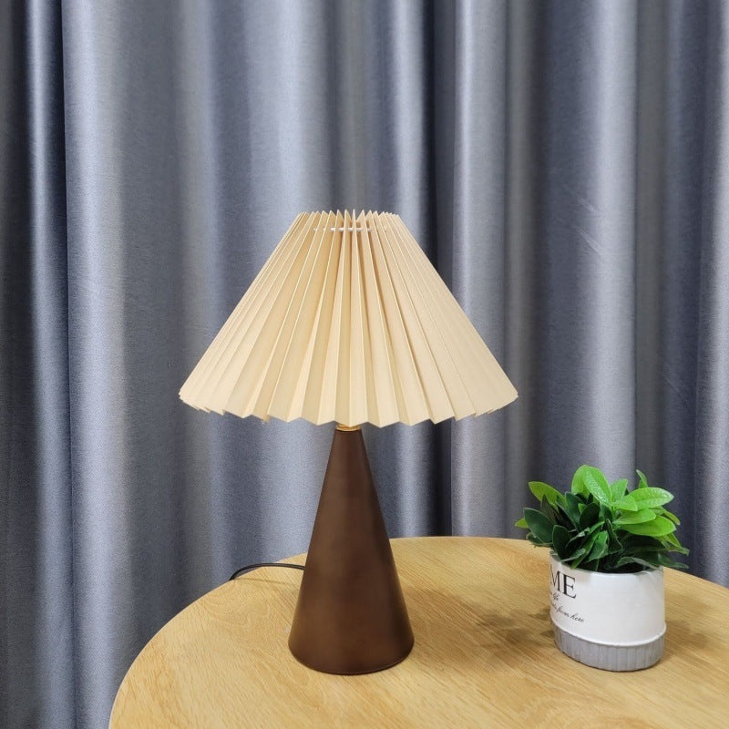 Contemporary Nordic Zipper Switch Pleated Drum Shape Fabric Iron 1-Light Table Lamp For Bedroom