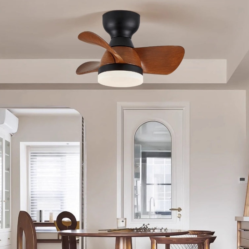 Contemporary Retro Three Fan Blades ABS Iron Acrylic LED Downrods Ceiling Fan Light For Dining Room