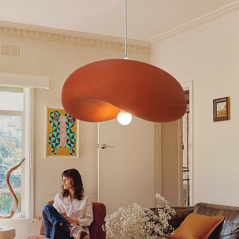 Contemporary Scandinavian Hat Shape Irregular Round Polystyrene 1-Light Pendant Light For Bedroom