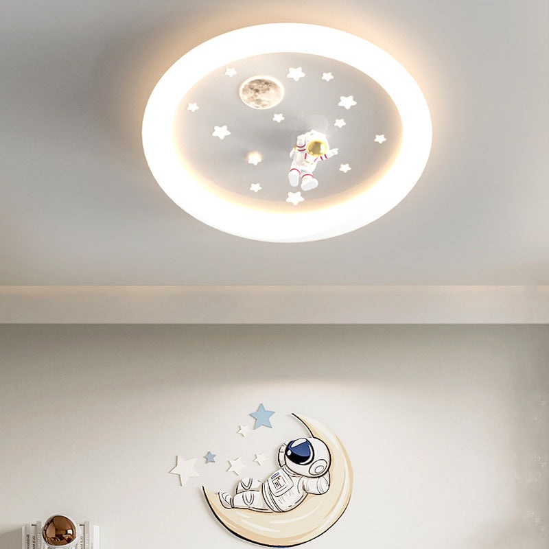 Modern Art Deco Kids Astronaut Stars Round Acrylic Iron LED Flush Mount Ceiling Light For Bedroom
