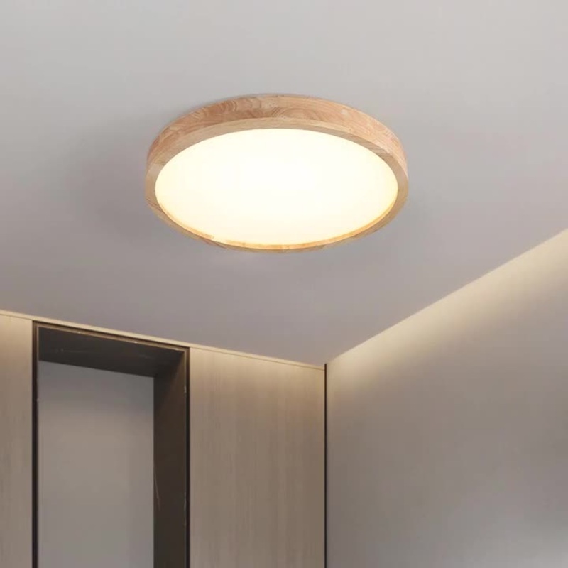 Modern Minimalist Round Square Rectangular Wood Acrylic LED Flush Mount Ceiling Light For Living Room