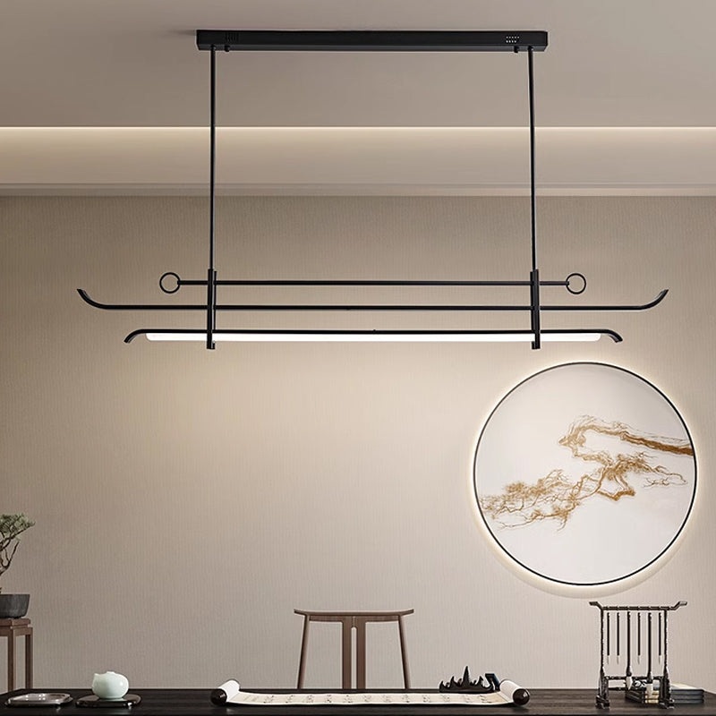 Traditional Chinese Hardware Acrylic Long Strip LED Island Light Pendant Light For Living Room