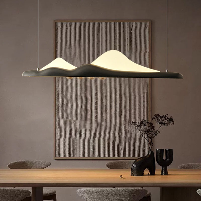 Traditional Chinese Long Strip Wood Grain Acrylic Peak LED Island Light Pendant Light For Living Room