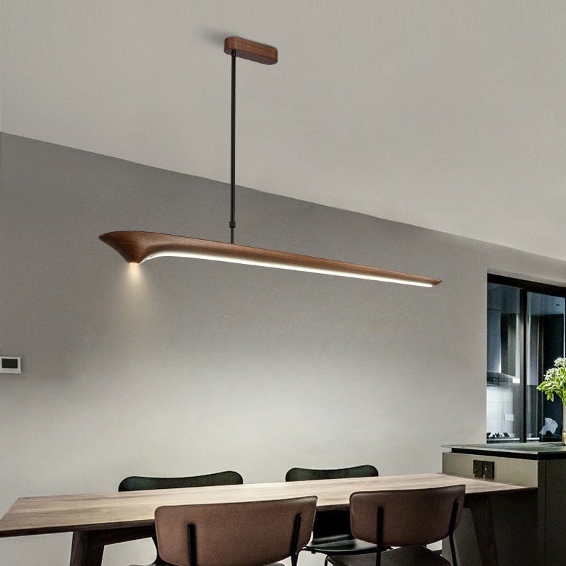 Traditional Chinese Straight Line Acrylic Wood Grain LED Island Light Pendant Light For Living Room