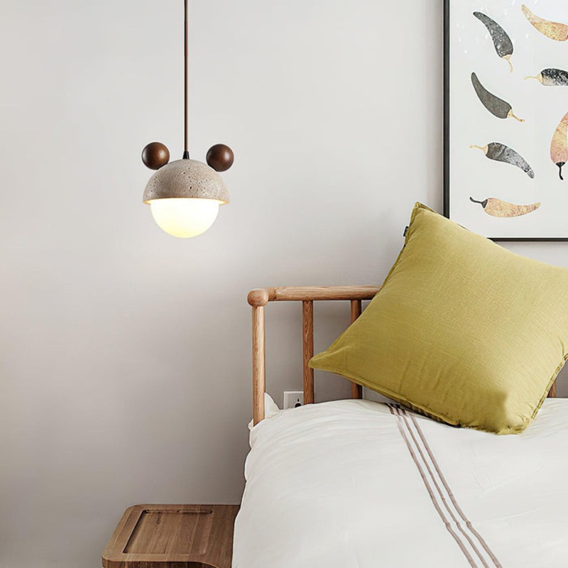 Traditional Japanese Geometric Sphere Travertine Glass Shade 1-Light Pendant Light For Living Room