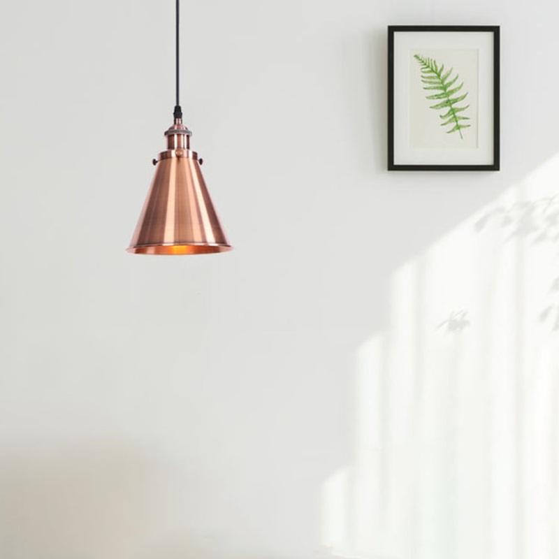 Traditional Vintage Conical Round Iron 1-Light Pendant Light For Living Room
