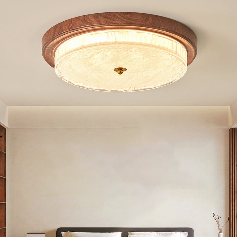 Traditional Vintage Round Metal Glass LED Flush Mount Ceiling Light For Bedroom