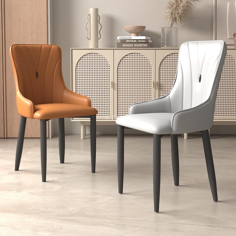 Contemporary Coastal Rectangular Back Carbon Steel Leather Resilient Foam Dining Chair Backrest Armrest For Dining Room