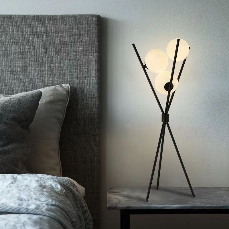 Contemporary Creative PLA 3D Moon Shade Iron Geometric Straight Line 3-Light Table Lamp For Bedroom