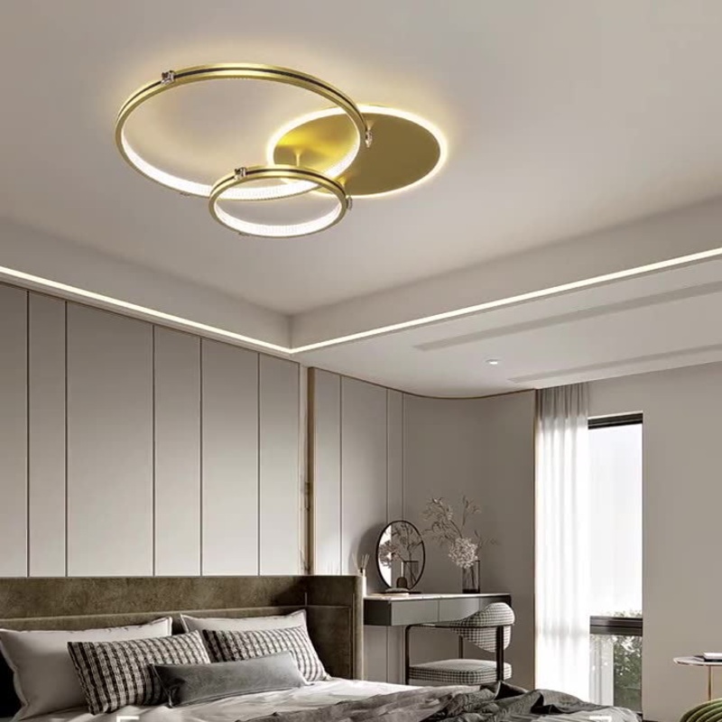 Contemporary Creative Round Circle Intersecting Iron Acrylic LED Flush Mount Ceiling Light For Bedroom