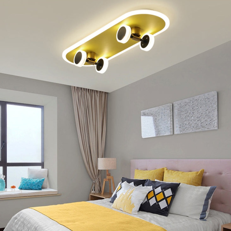 Contemporary Creative Skateboard Rectangular Iron Acrylic LED Flush Mount Ceiling Light For Bedroom