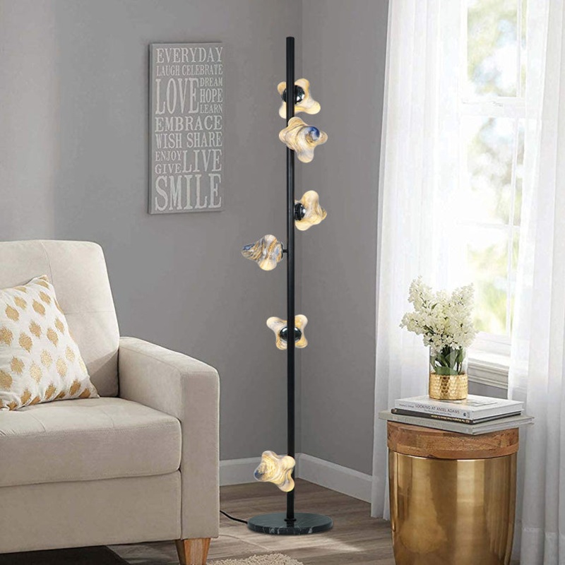 Contemporary Creative Starfish Glass Lampshade Iron Base 3/6 - Light Standing Floor Lamp For Living Room