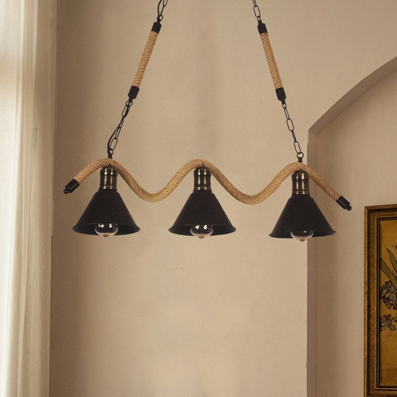 Contemporary Industrial Twine Iron Conic Wave 1/3 Light Chandeliers For Dining Room