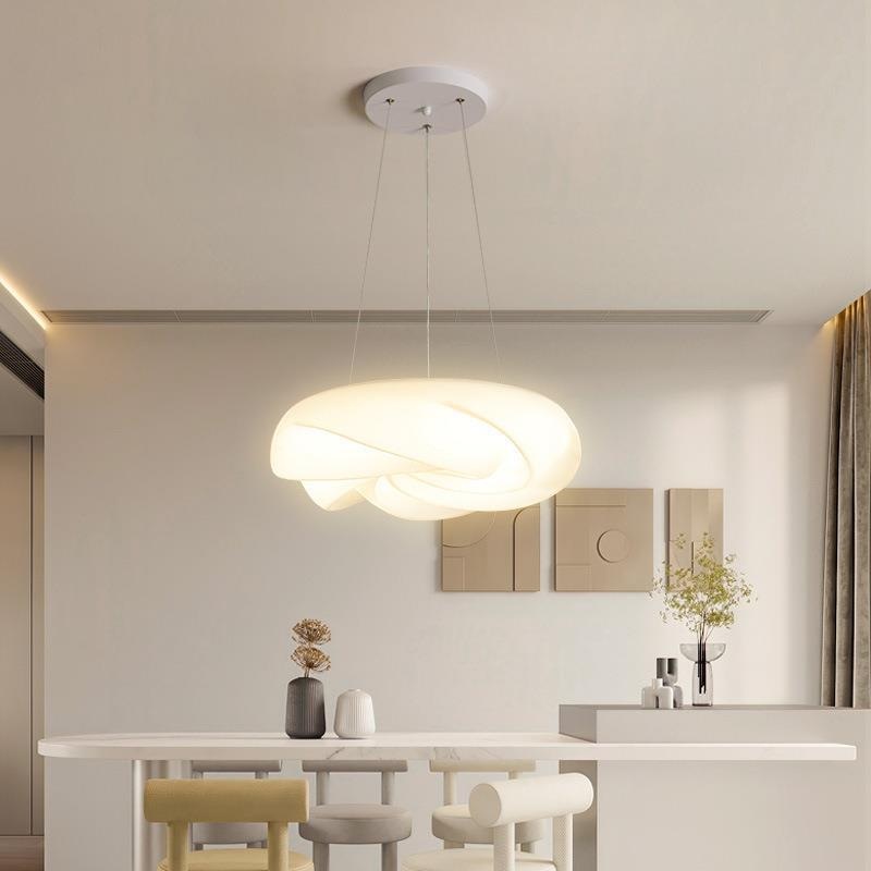 Contemporary Nordic Cream Flower Roll Acrylic Lampshade Iron LED Chandelier For Dining Room