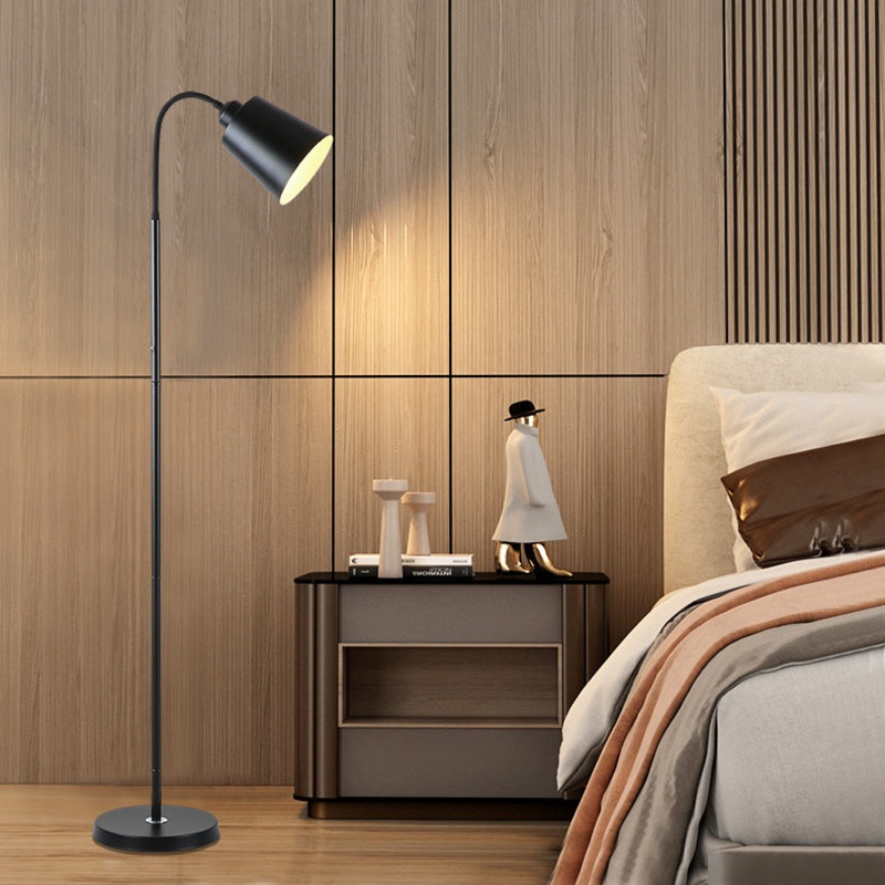 Contemporary Nordic Cylinder Iron Shade Arc Rod 1-Light Standing Floor Lamp For Living Room