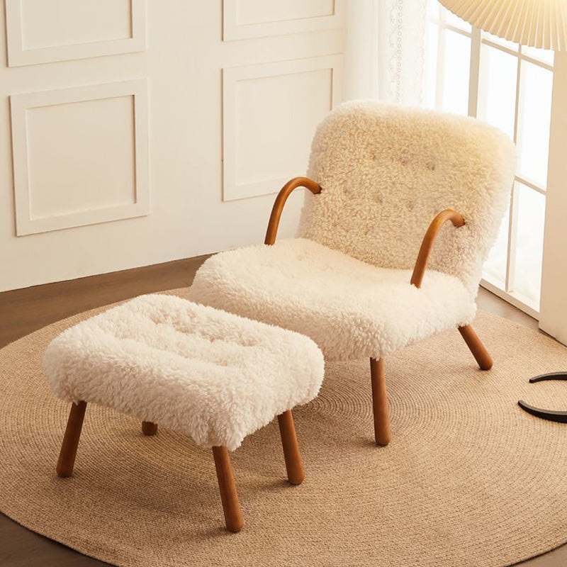 Contemporary Nordic Flannelette Solid Wood Iron Accent Chair Backrest Armrest Footrest For Living Room