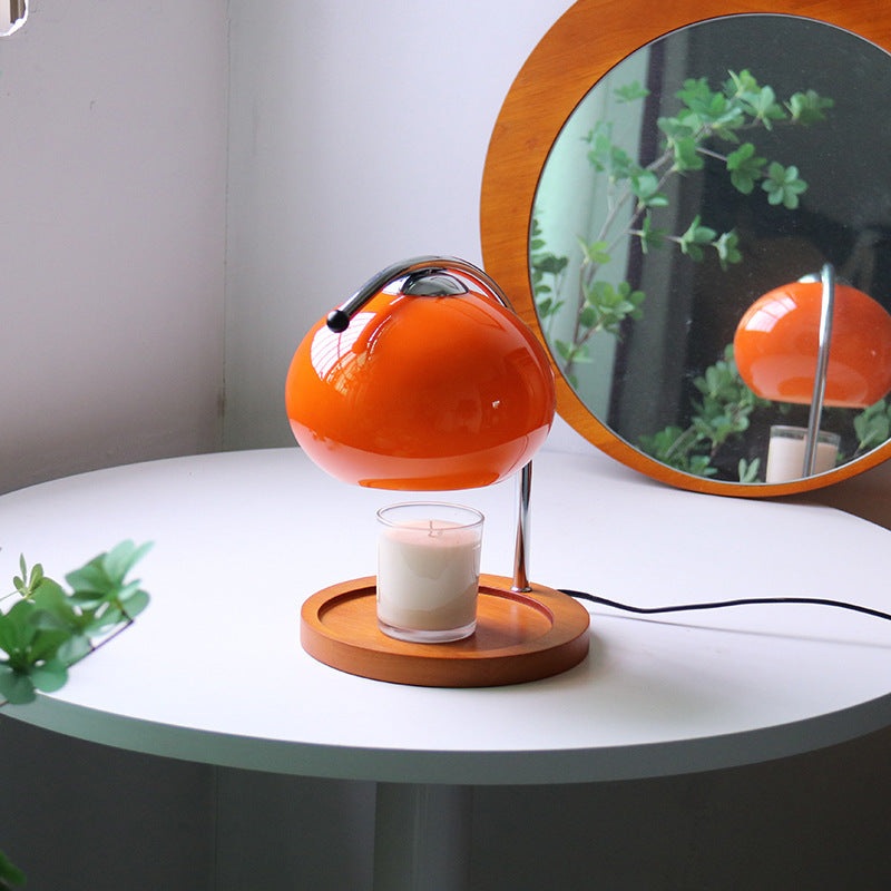 Contemporary Nordic Hemispherical Glass Lampshade Round Solid Wood Base Lampshade Iron 1 - Light Melting Wax Table Lamp For Bedroom